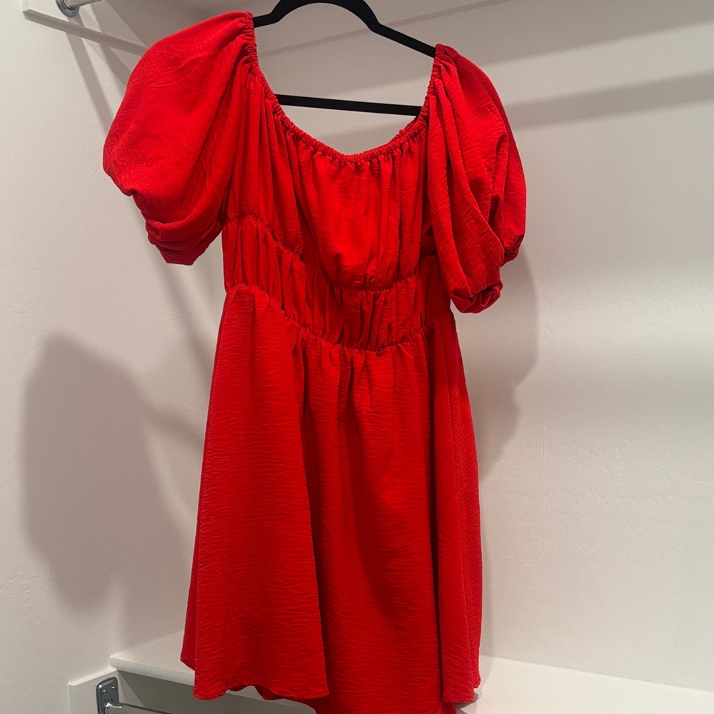 Red Puff Sleeve Dress